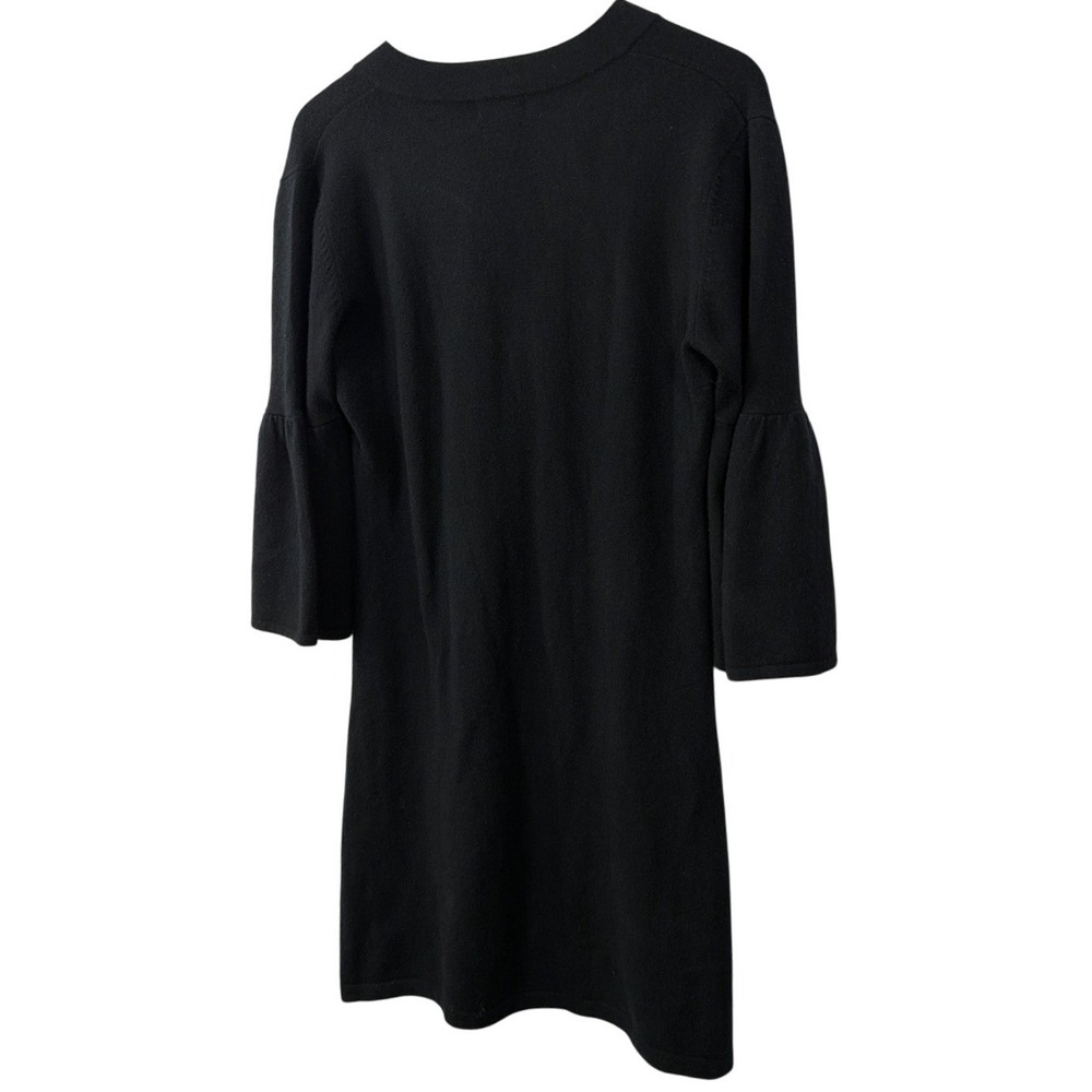 Pink Pineapple Women Black 100% Cashmere Bell Sleeve Scoop Neck Sweater Dress L - Picture 7 of 7